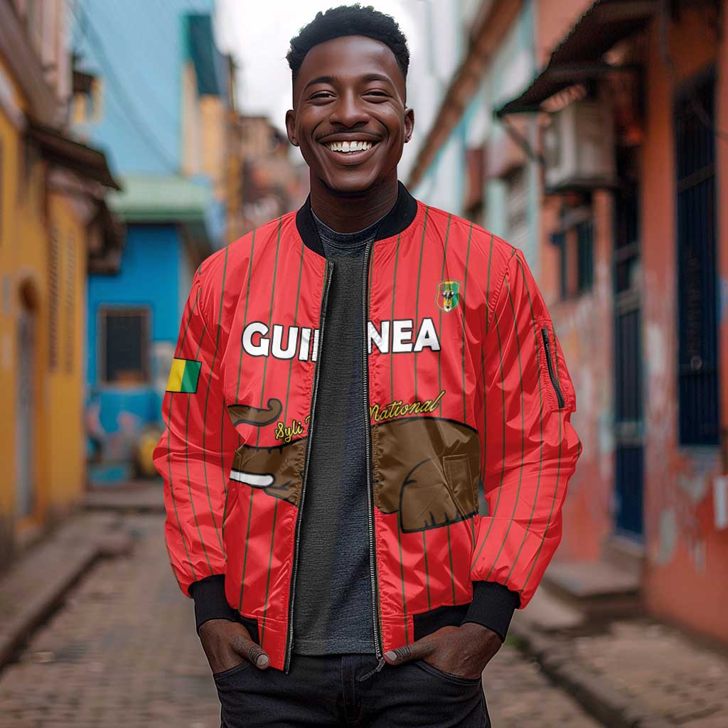Guinea Football Custom Sleeve Zip Bomber Jacket Allez Syli National - African Pride