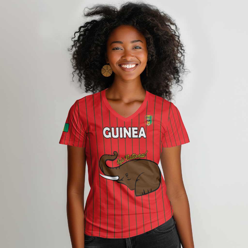 Guinea Football Custom Women V-Neck T-Shirt Allez Syli National - African Pride