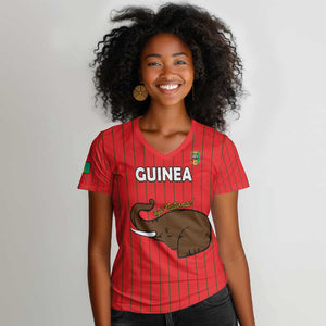 Guinea Football Custom Women V-Neck T-Shirt Allez Syli National - African Pride