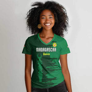 Madagascar Football Custom Women V-Neck T-Shirt Go Champions - African Pride