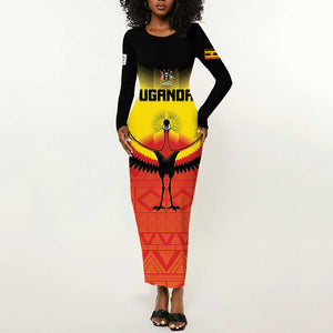 Uganda Football Custom Long Sleeve Bodycon Dress Go Champions - African Pride