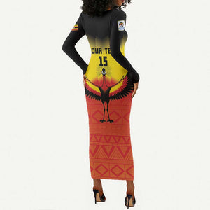 Uganda Football Custom Long Sleeve Bodycon Dress Go Champions - African Pride