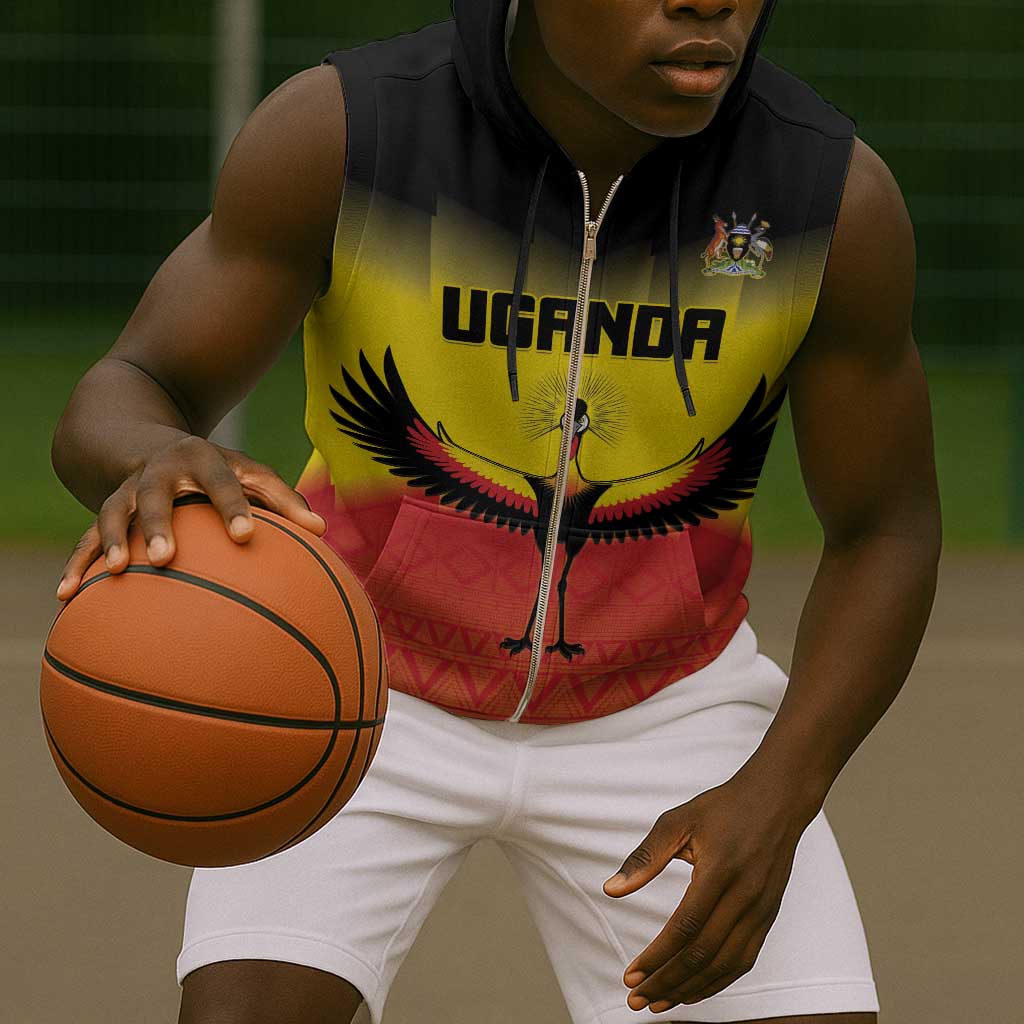 Uganda Football Custom Sleeveless Zip Hoodie Go Champions - African Pride