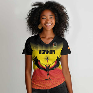 Uganda Football Custom Women V-Neck T-Shirt Go Champions - African Pride