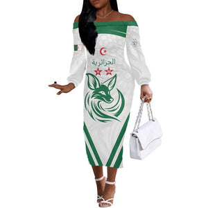 Algeria Football Custom Off The Shoulder Long Sleeve Dress Go Champions - African Pride