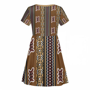 Mali Mud Cloth Kid Short Sleeve Dress Traditional Bologan Pattern - African Pride