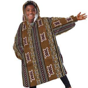 Mali Mud Cloth Kid Wearable Blanket Hoodie Traditional Bologan Pattern - African Pride