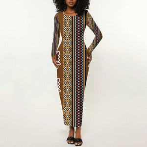 Mali Mud Cloth Long Sleeve Bodycon Dress Traditional Bologan Pattern - African Pride