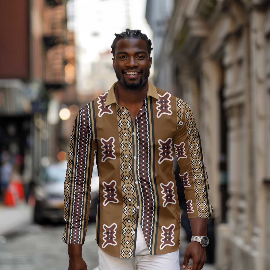 Mali Mud Cloth Long Sleeve Button Shirt Traditional Bologan Pattern - African Pride