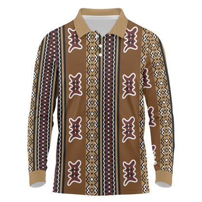 Mali Mud Cloth Long Sleeve Polo Shirt Traditional Bologan Pattern - African Pride