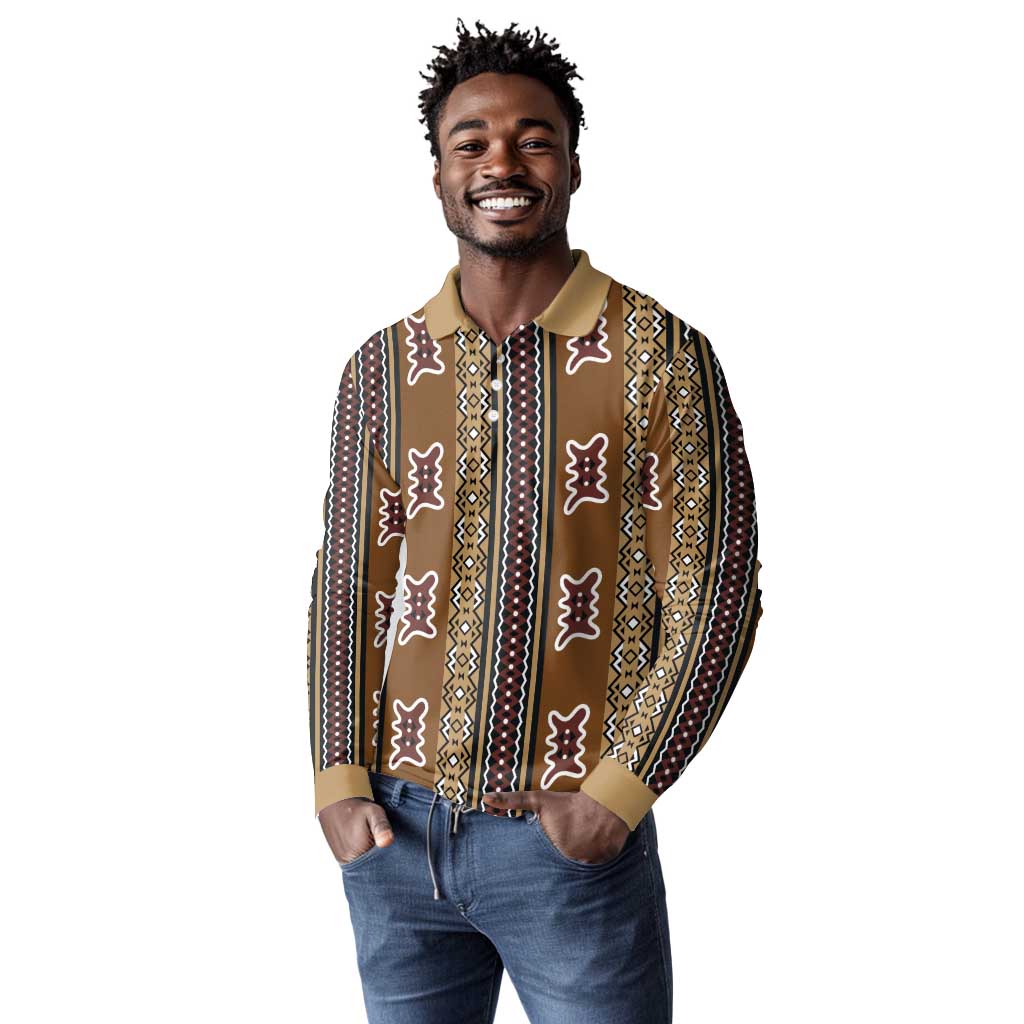 Mali Mud Cloth Long Sleeve Polo Shirt Traditional Bologan Pattern - African Pride