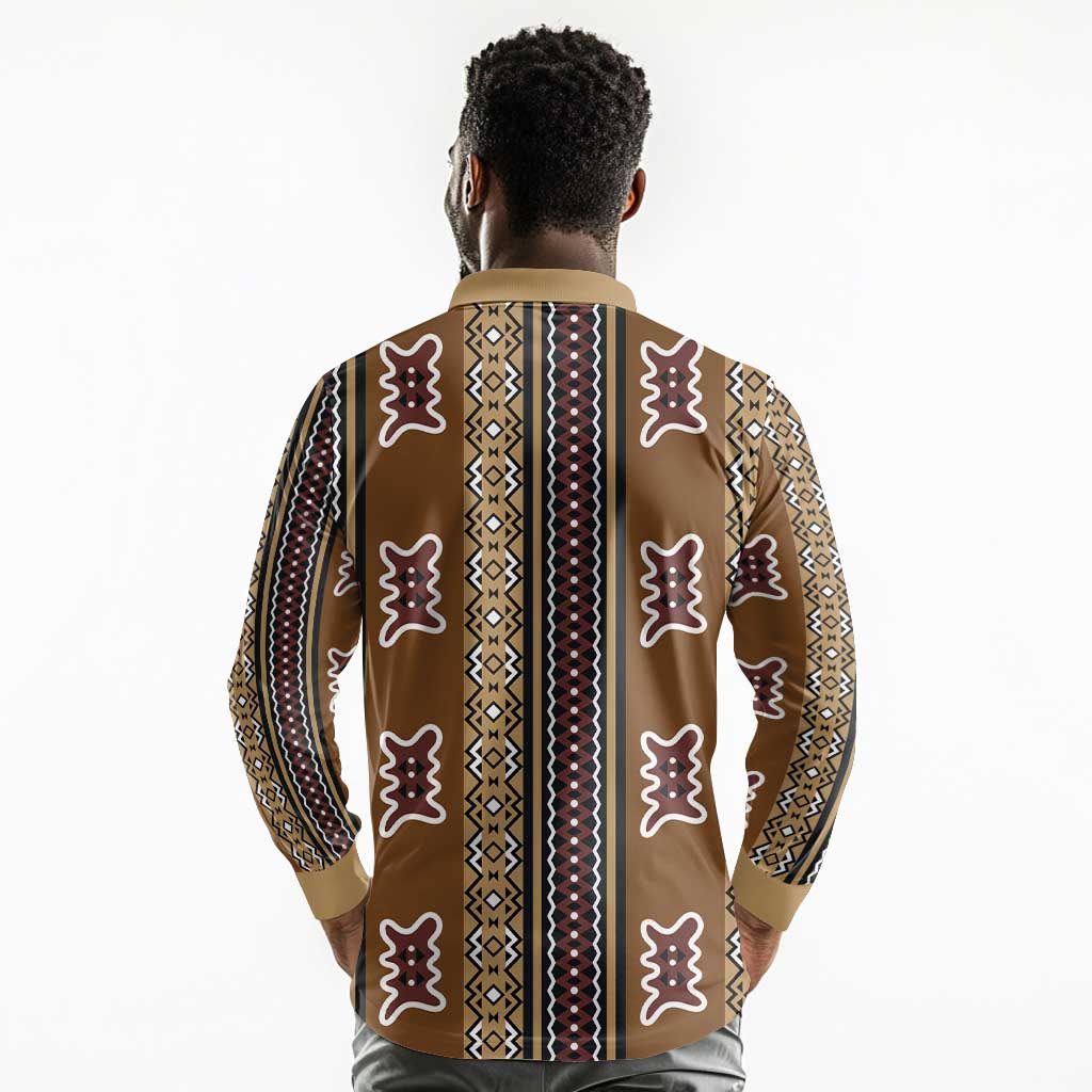 Mali Mud Cloth Long Sleeve Polo Shirt Traditional Bologan Pattern - African Pride