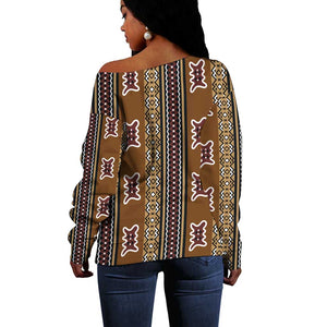 Mali Mud Cloth Off Shoulder Sweater Traditional Bologan Pattern - African Pride