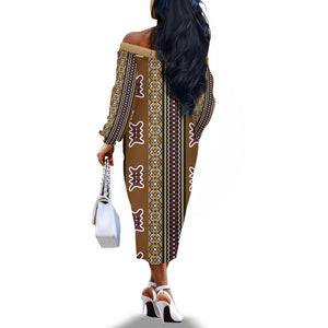 Mali Mud Cloth Off The Shoulder Long Sleeve Dress Traditional Bologan Pattern - African Pride