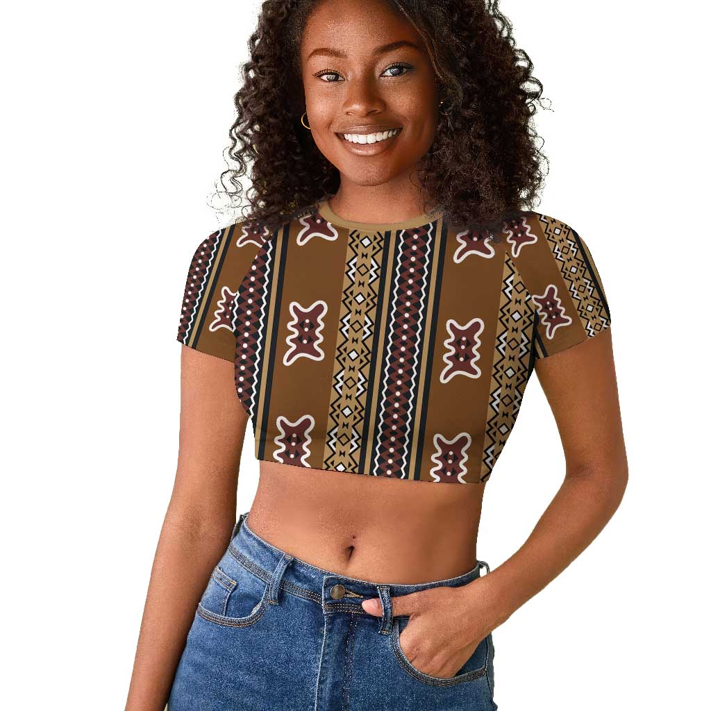 Mali Mud Cloth Raglan Cropped T shirt Traditional Bologan Pattern - African Pride