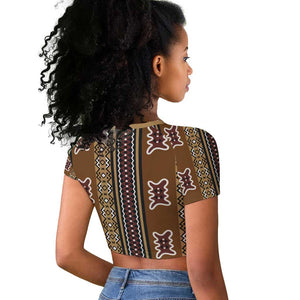 Mali Mud Cloth Raglan Cropped T shirt Traditional Bologan Pattern - African Pride