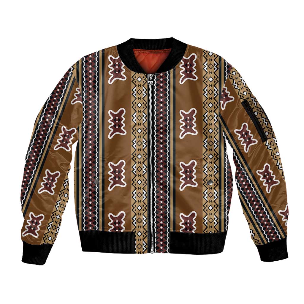 Mali Mud Cloth Sleeve Zip Bomber Jacket Traditional Bologan Pattern - African Pride