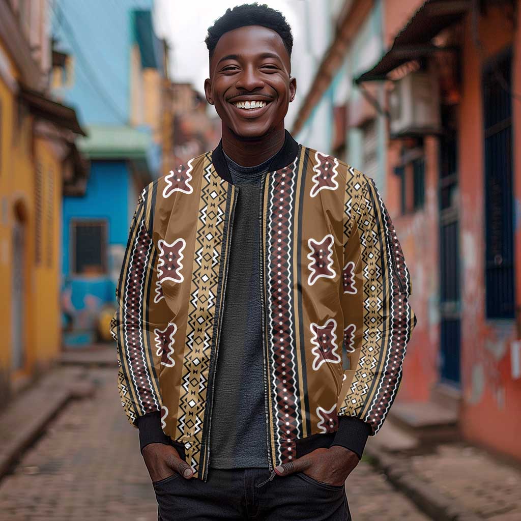 Mali Mud Cloth Sleeve Zip Bomber Jacket Traditional Bologan Pattern - African Pride