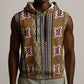Mali Mud Cloth Sleeveless Zip Hoodie Traditional Bologan Pattern - African Pride