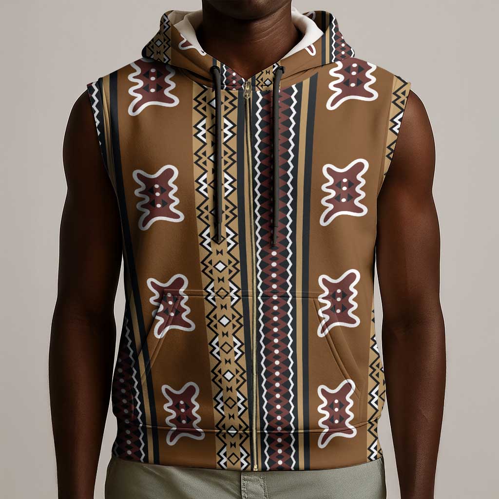 Mali Mud Cloth Sleeveless Zip Hoodie Traditional Bologan Pattern - African Pride