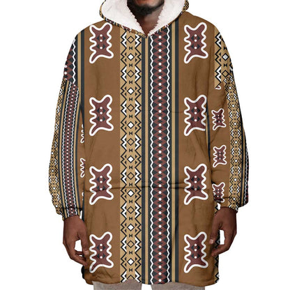 Mali Mud Cloth Wearable Blanket Hoodie Traditional Bologan Pattern - African Pride