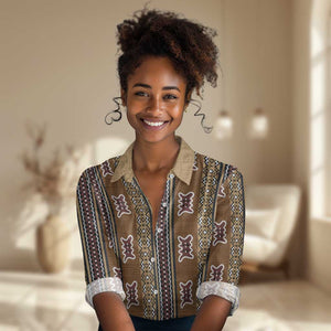 Mali Mud Cloth Women Casual Shirt Traditional Bologan Pattern - African Pride