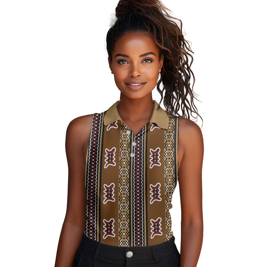 Mali Mud Cloth Women Sleeveless Polo Shirt Traditional Bologan Pattern ...