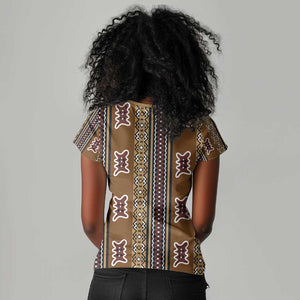 Mali Mud Cloth Women V-Neck T-Shirt Traditional Bologan Pattern - African Pride