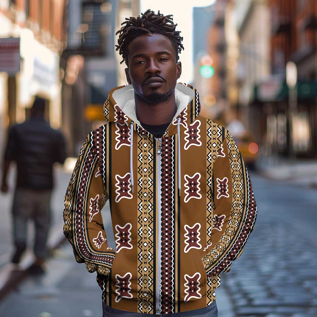 Mali Mud Cloth Zip Hoodie Traditional Bologan Pattern - African Pride