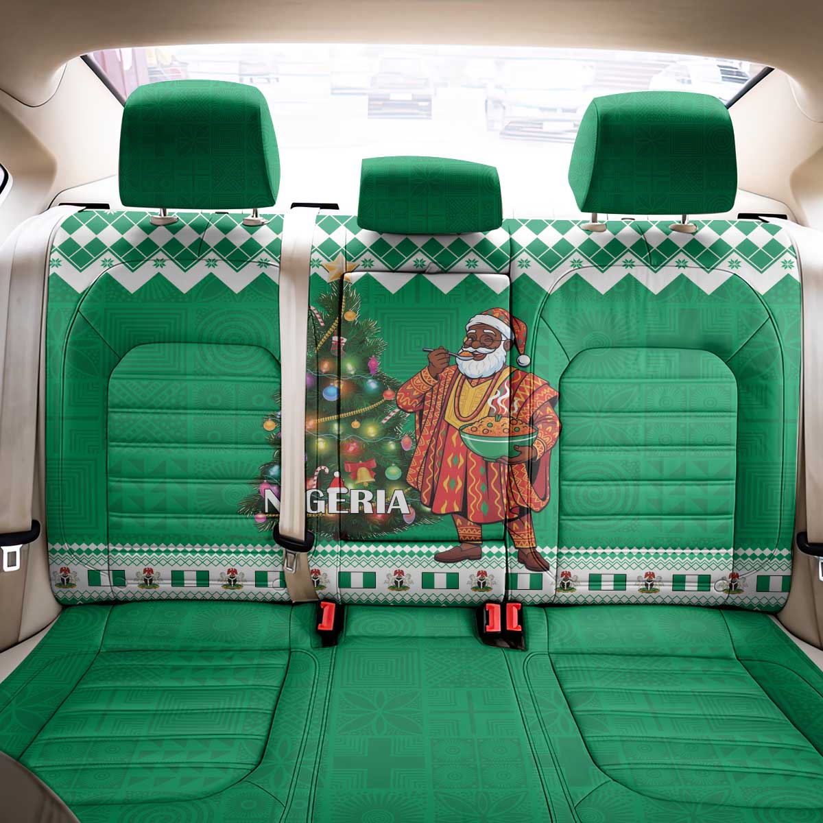 Afro Christmas in Nigeria Back Car Seat Cover Eku Odun Eku IyeDun - African Pride