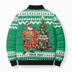 Personalized Nigeria Christmas Bomber Puffer Jacket Black Santa With Jollof Rice