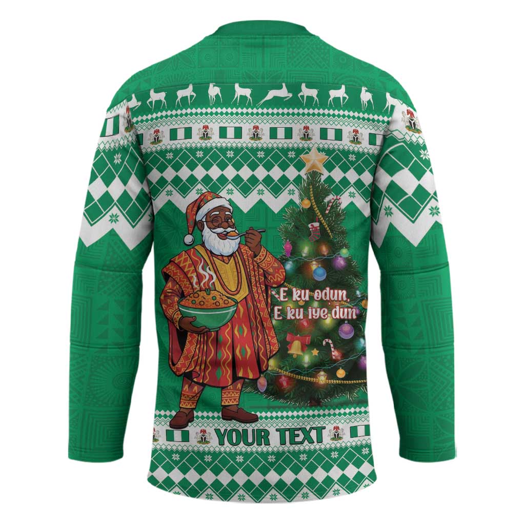 Personalized Nigeria Christmas Hockey Jersey Black Santa With Jollof Rice