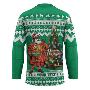 Personalized Nigeria Christmas Hockey Jersey Black Santa With Jollof Rice