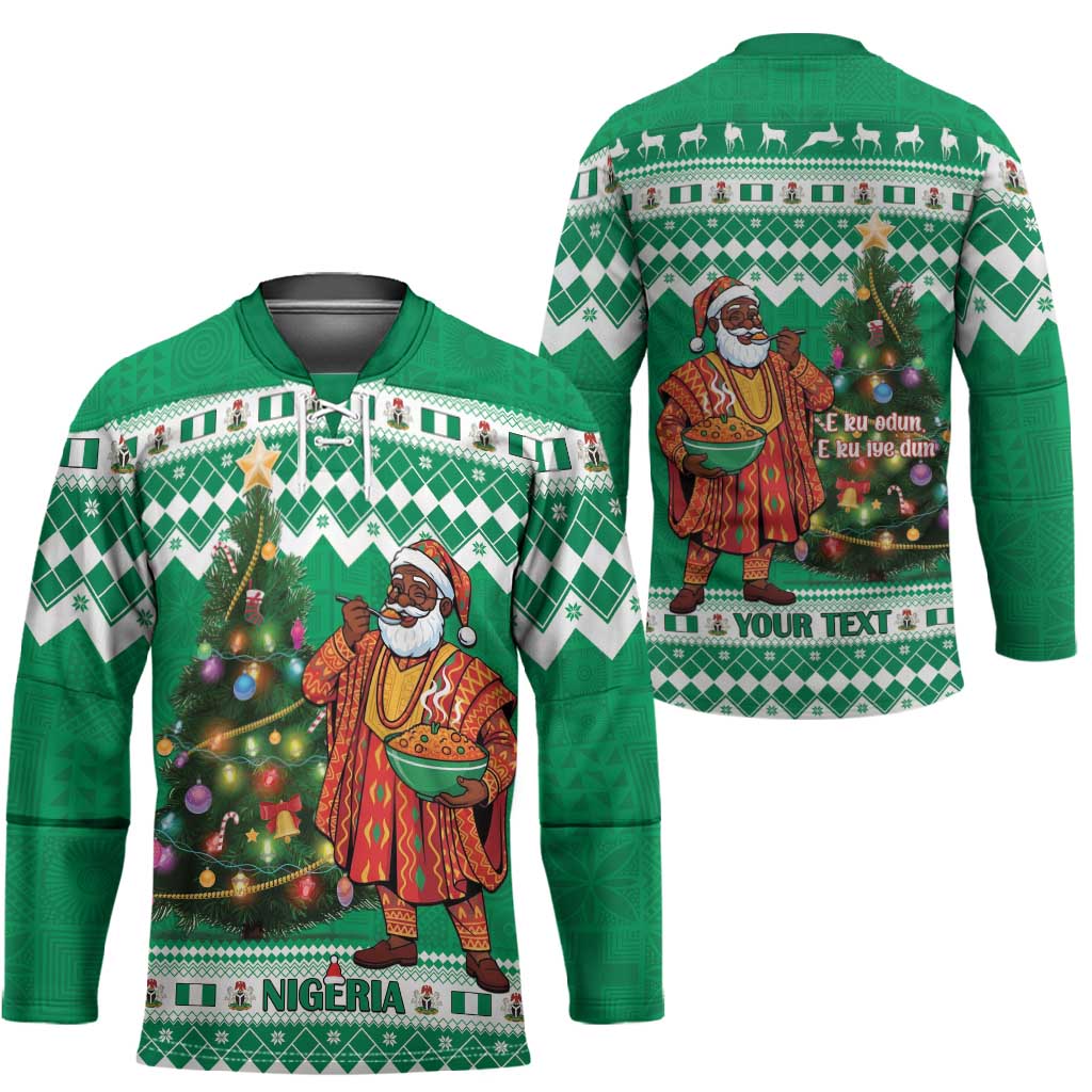 Personalized Nigeria Christmas Hockey Jersey Black Santa With Jollof Rice