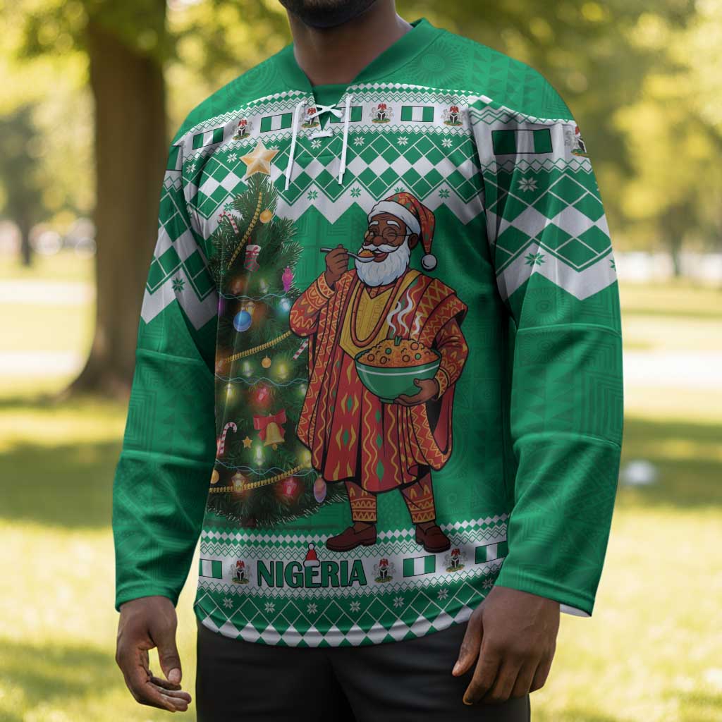 Personalized Nigeria Christmas Hockey Jersey Black Santa With Jollof Rice