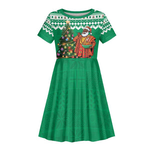Personalized Afro Christmas in Nigeria Kid Short Sleeve Dress Eku Odun Eku IyeDun - African Pride