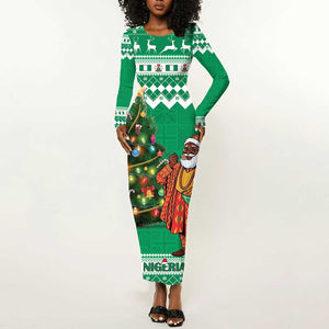 Personalized Afro Christmas in Nigeria Long Sleeve Bodycon Dress Eku Odun Eku IyeDun - African Pride