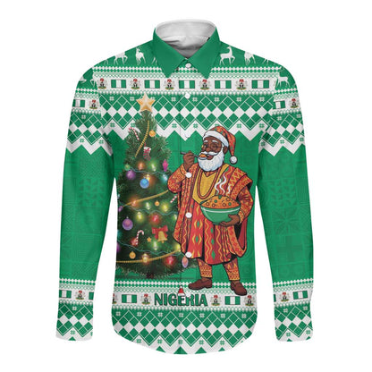 Personalized Afro Christmas in Nigeria Long Sleeve Button Shirt Eku Odun Eku IyeDun - African Pride
