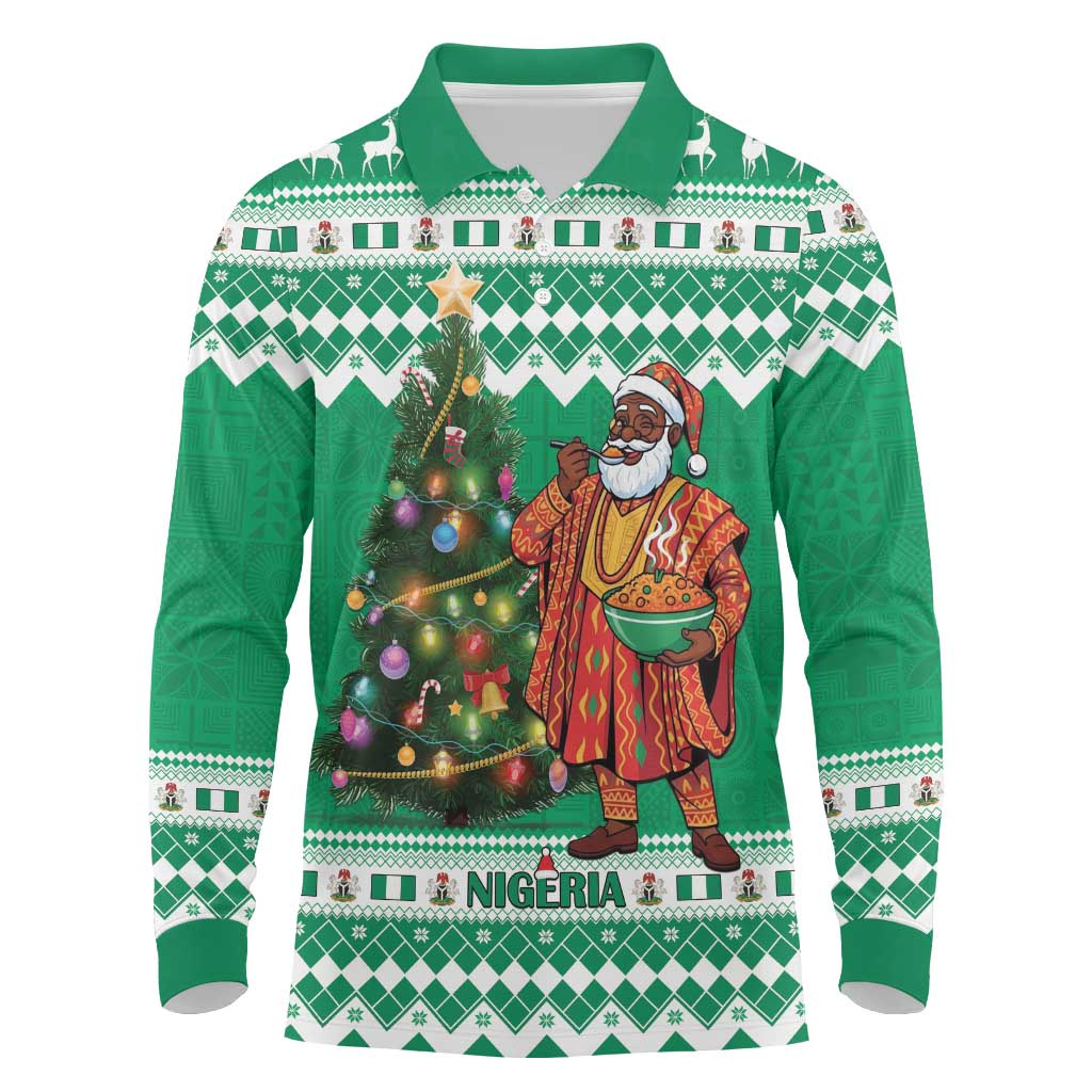 Personalized Afro Christmas in Nigeria Long Sleeve Polo Shirt Eku Odun Eku IyeDun - African Pride