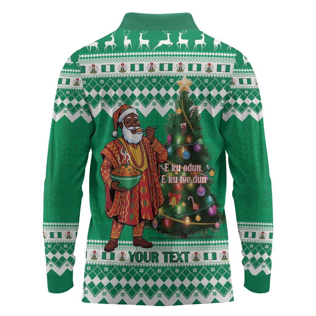 Personalized Afro Christmas in Nigeria Long Sleeve Polo Shirt Eku Odun Eku IyeDun - African Pride