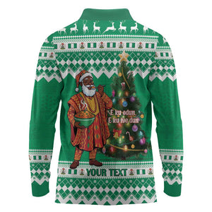 Personalized Afro Christmas in Nigeria Long Sleeve Polo Shirt Eku Odun Eku IyeDun - African Pride