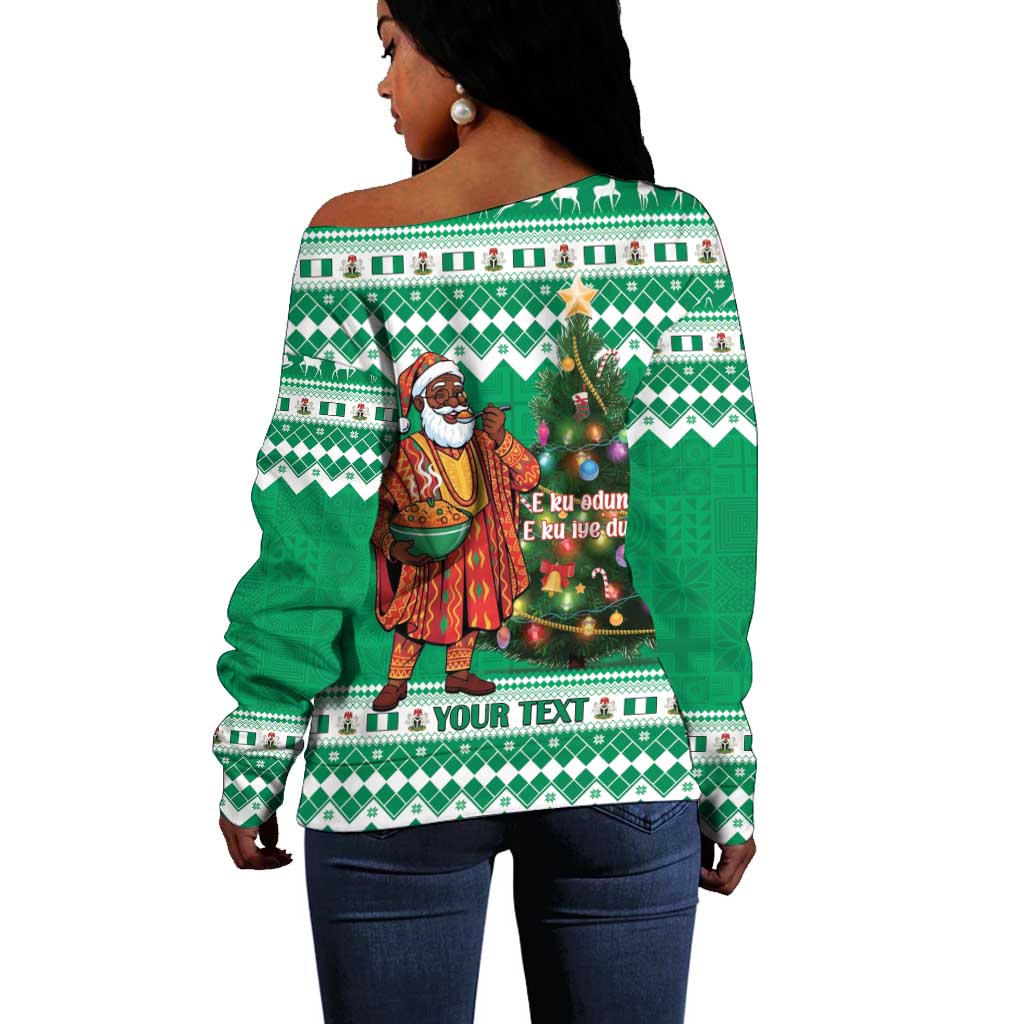 Personalized Afro Christmas in Nigeria Off Shoulder Sweater Eku Odun Eku IyeDun - African Pride