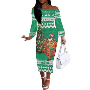Personalized Afro Christmas in Nigeria Off The Shoulder Long Sleeve Dress Eku Odun Eku IyeDun - African Pride