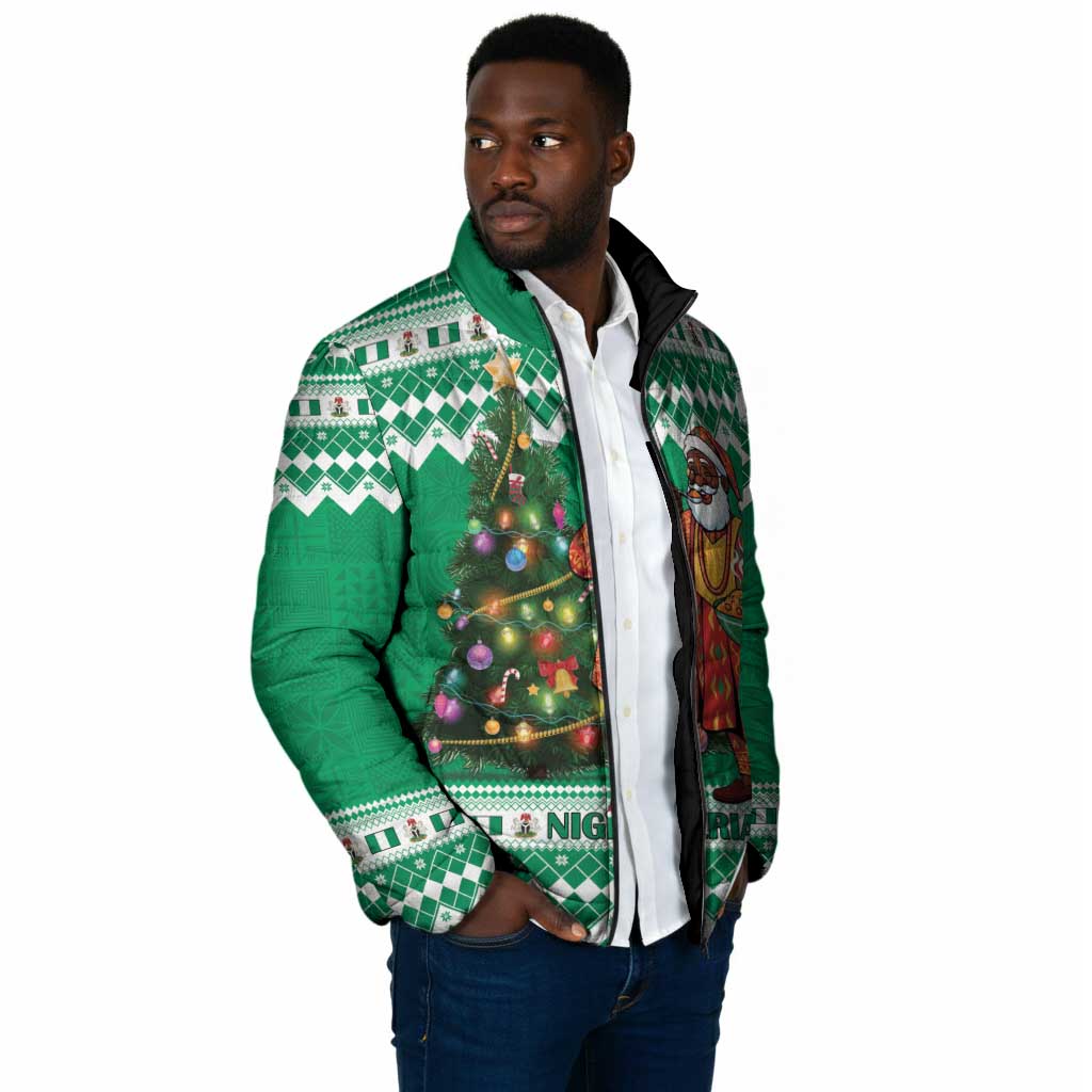 Personalized Nigeria Christmas Padded Jacket Black Santa With Jollof Rice