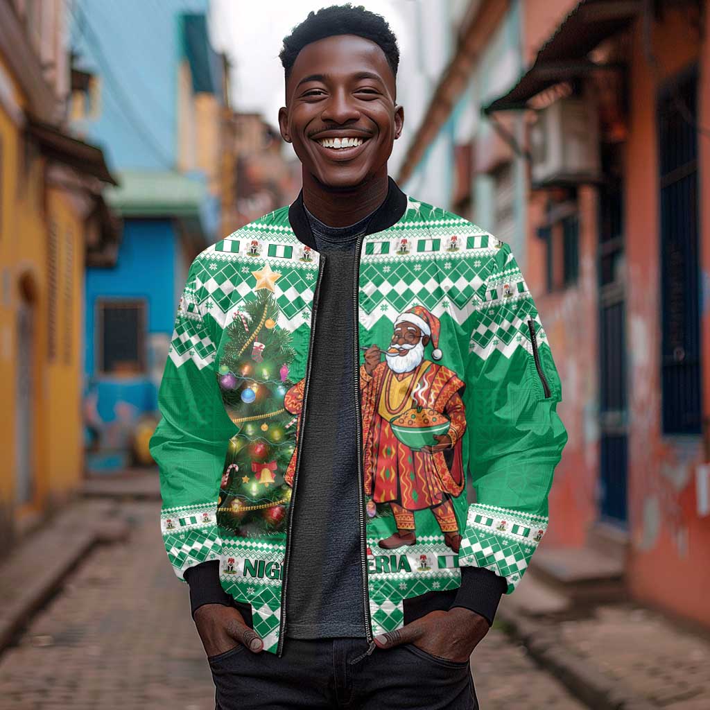 Personalized Afro Christmas in Nigeria Sleeve Zip Bomber Jacket Eku Odun Eku IyeDun - African Pride
