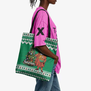 Nigeria Christmas Tote Bag Black Santa With Jollof Rice