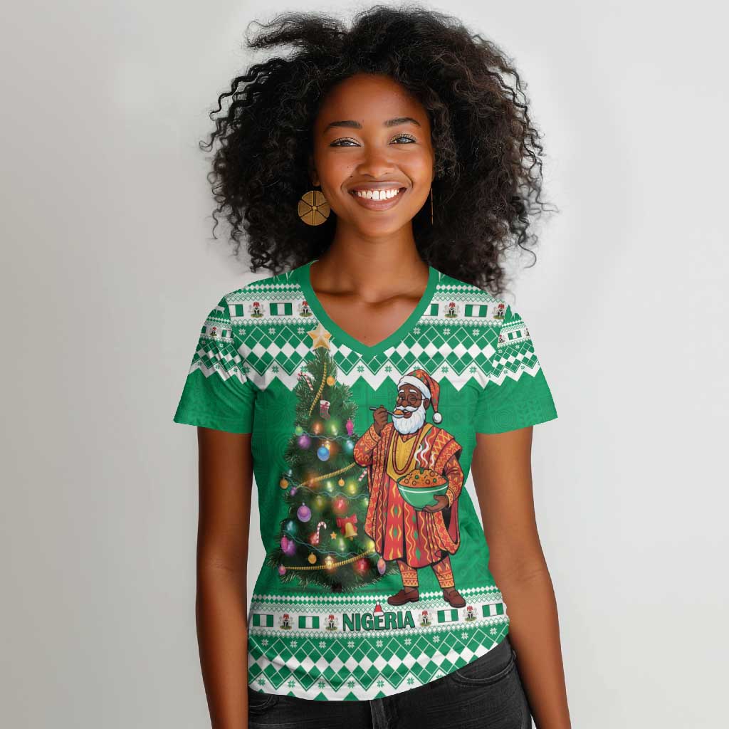 Personalized Afro Christmas in Nigeria Women V-Neck T-Shirt Eku Odun Eku IyeDun - African Pride