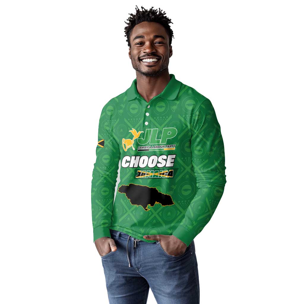 Personalized JLP Jamaica Labour Party Long Sleeve Polo Shirt Build Back Stronger - African Pride