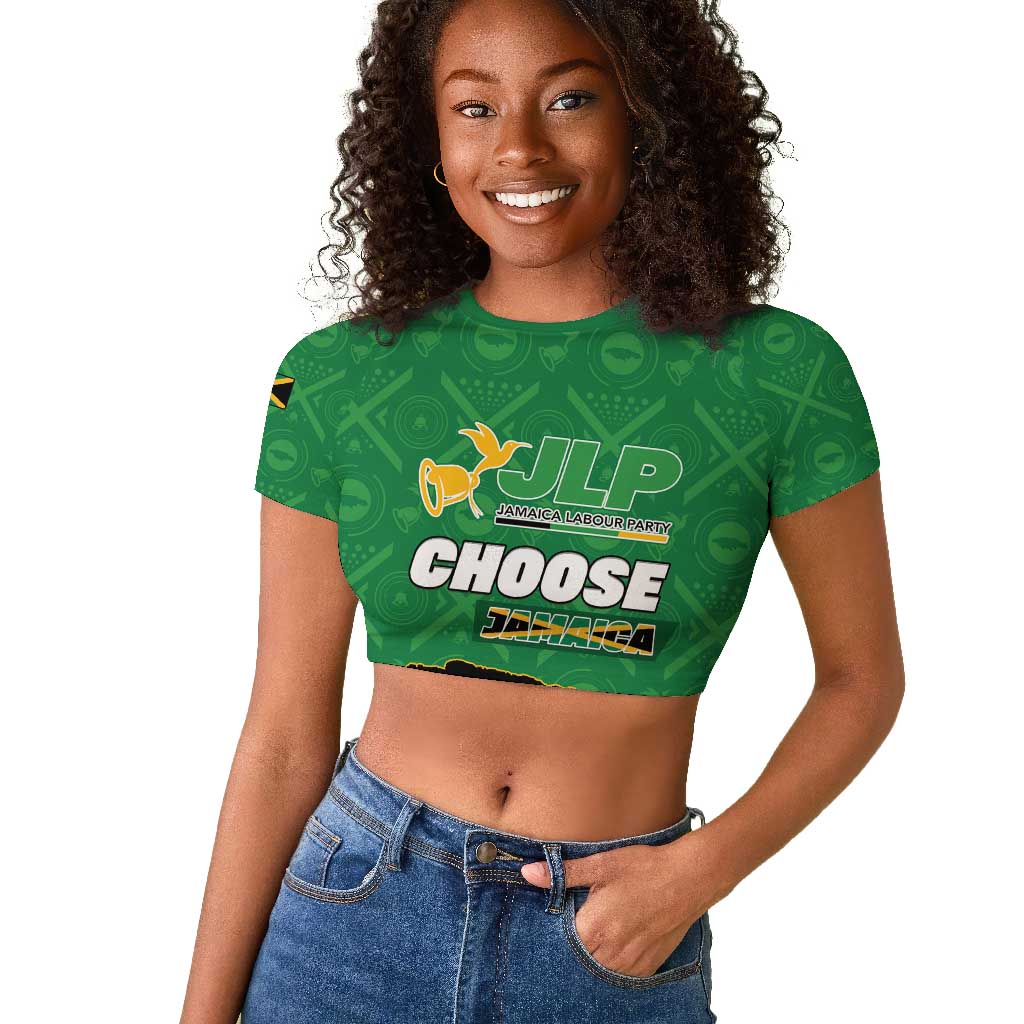 Personalized JLP Jamaica Labour Party Raglan Cropped T shirt Build Back Stronger - African Pride