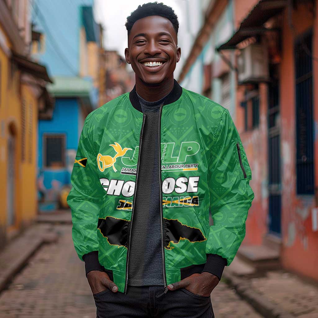 Personalized JLP Jamaica Labour Party Sleeve Zip Bomber Jacket Build Back Stronger - African Pride